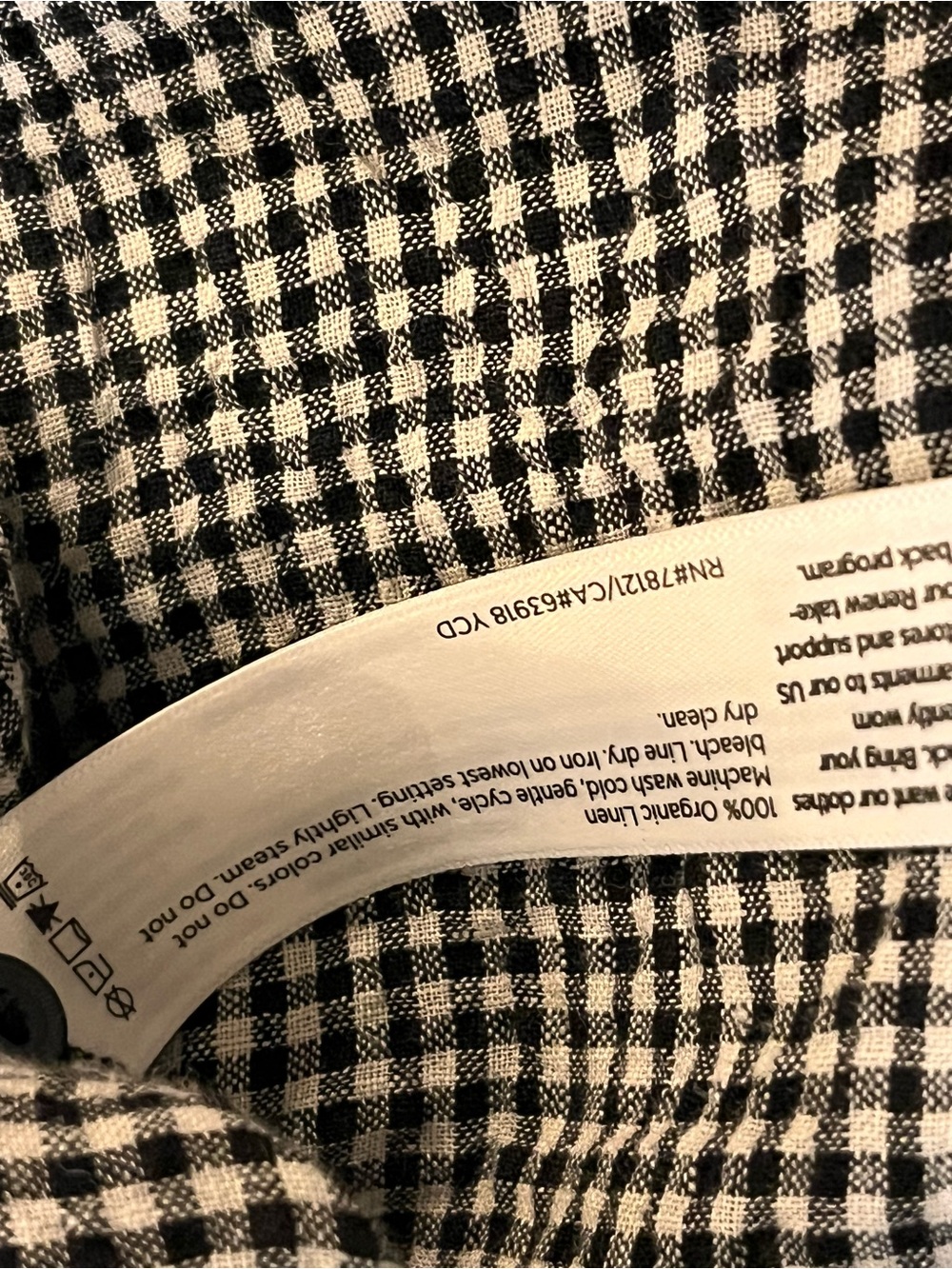 Eileen Fisher Puckered Organic Linen Gingham Black White Classic Collar Shirt L - Picture 11 of 11